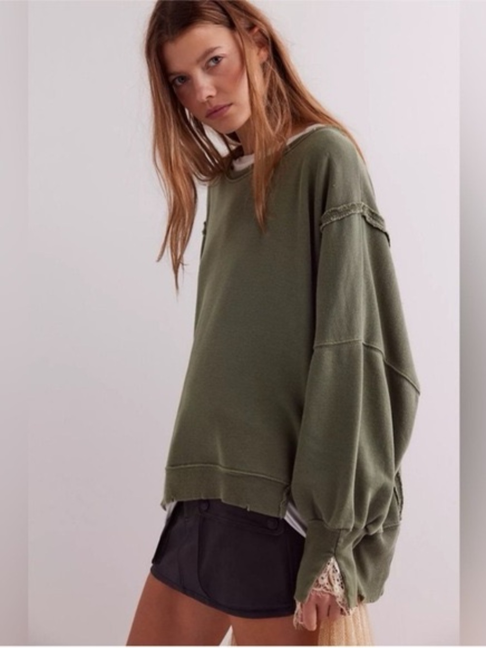 Free People Olive Green Camden Sweatshirt, Size XS